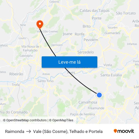 Raimonda to Vale (São Cosme), Telhado e Portela map