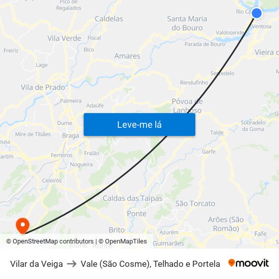 Vilar da Veiga to Vale (São Cosme), Telhado e Portela map