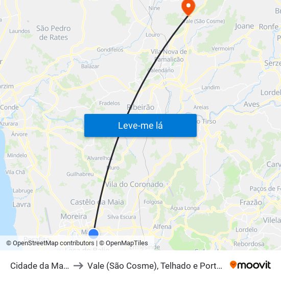 Cidade da Maia to Vale (São Cosme), Telhado e Portela map