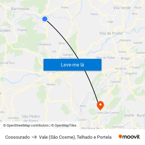 Cossourado to Vale (São Cosme), Telhado e Portela map