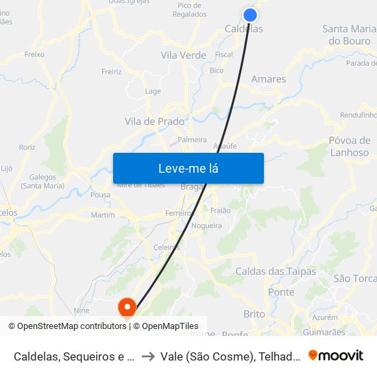 Caldelas, Sequeiros e Paranhos to Vale (São Cosme), Telhado e Portela map