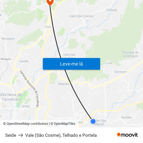 Seide to Vale (São Cosme), Telhado e Portela map