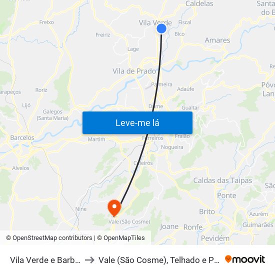 Vila Verde e Barbudo to Vale (São Cosme), Telhado e Portela map