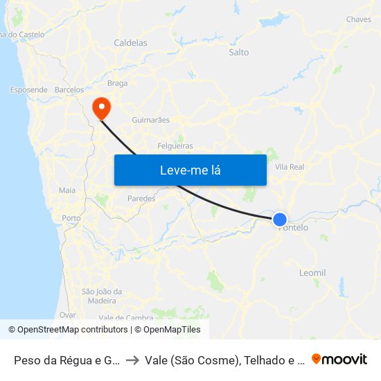 Peso da Régua e Godim to Vale (São Cosme), Telhado e Portela map