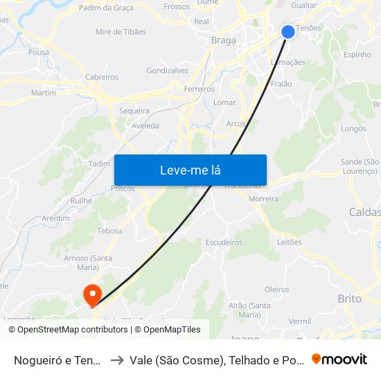 Nogueiró e Tenões to Vale (São Cosme), Telhado e Portela map
