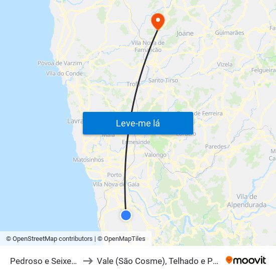 Pedroso e Seixezelo to Vale (São Cosme), Telhado e Portela map