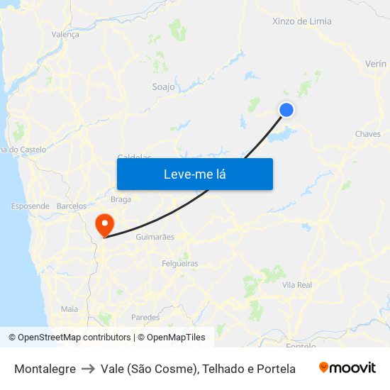 Montalegre to Vale (São Cosme), Telhado e Portela map