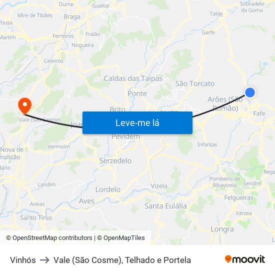 Vinhós to Vale (São Cosme), Telhado e Portela map