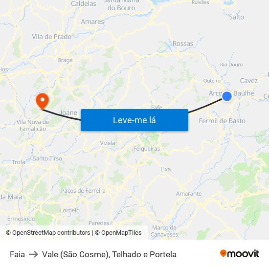 Faia to Vale (São Cosme), Telhado e Portela map