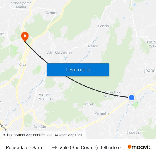 Pousada de Saramagos to Vale (São Cosme), Telhado e Portela map