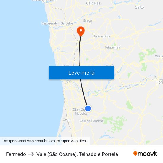 Fermedo to Vale (São Cosme), Telhado e Portela map