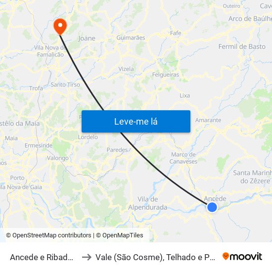 Ancede e Ribadouro to Vale (São Cosme), Telhado e Portela map
