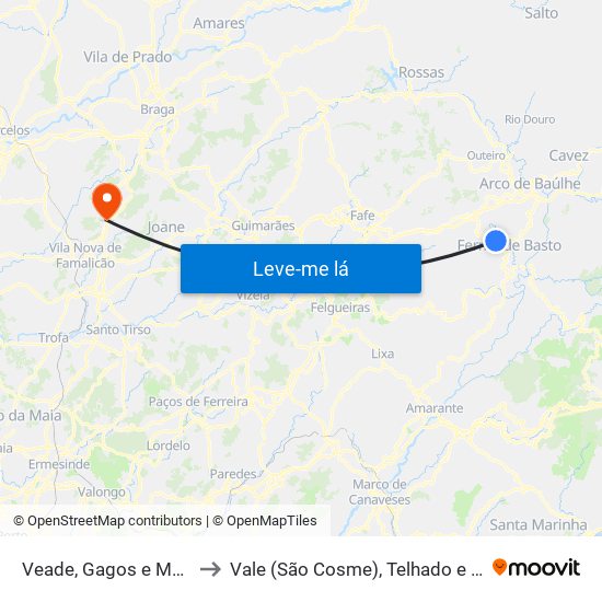 Veade, Gagos e Molares to Vale (São Cosme), Telhado e Portela map