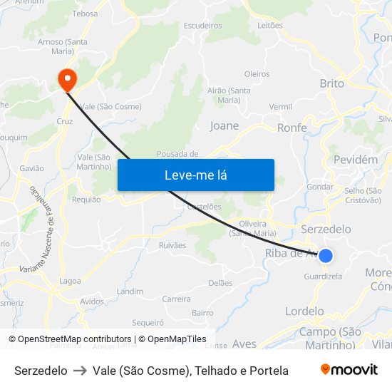 Serzedelo to Vale (São Cosme), Telhado e Portela map