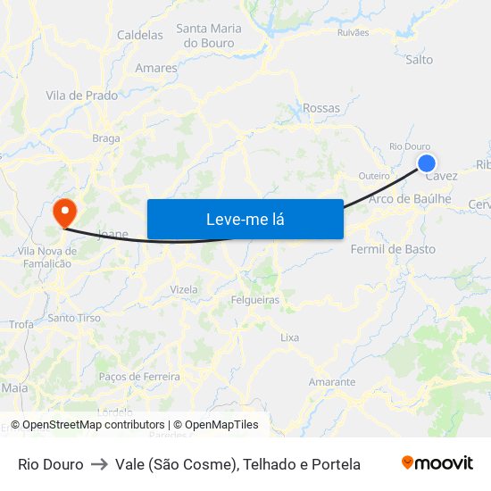 Rio Douro to Vale (São Cosme), Telhado e Portela map