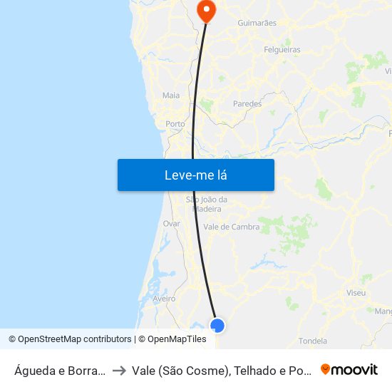 Águeda e Borralha to Vale (São Cosme), Telhado e Portela map