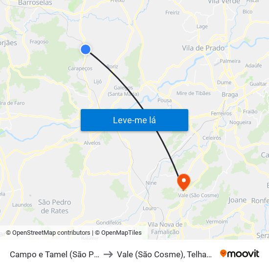 Campo e Tamel (São Pedro Fins) to Vale (São Cosme), Telhado e Portela map