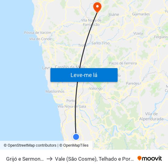 Grijó e Sermonde to Vale (São Cosme), Telhado e Portela map