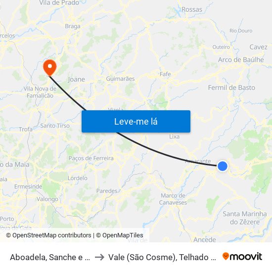 Aboadela, Sanche e Várzea to Vale (São Cosme), Telhado e Portela map