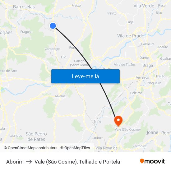 Aborim to Vale (São Cosme), Telhado e Portela map