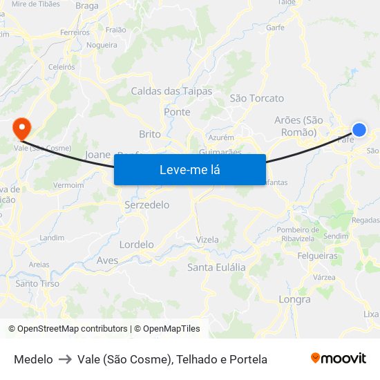 Medelo to Vale (São Cosme), Telhado e Portela map