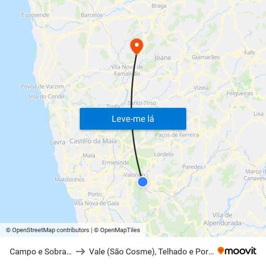 Campo e Sobrado to Vale (São Cosme), Telhado e Portela map