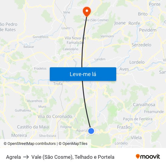 Agrela to Vale (São Cosme), Telhado e Portela map