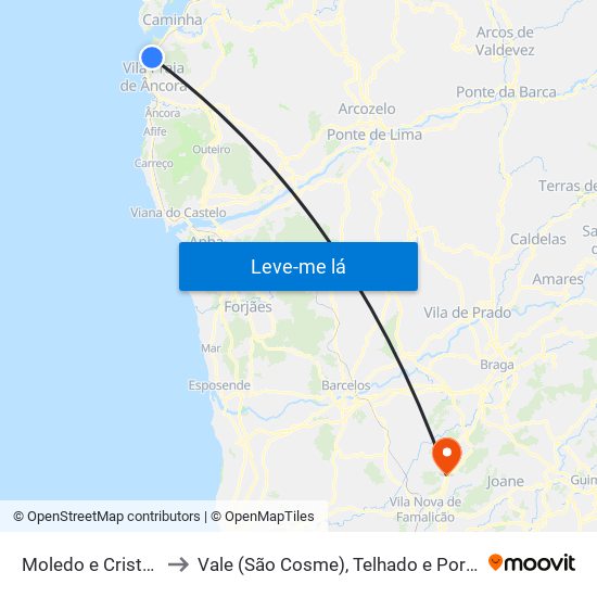 Moledo e Cristelo to Vale (São Cosme), Telhado e Portela map