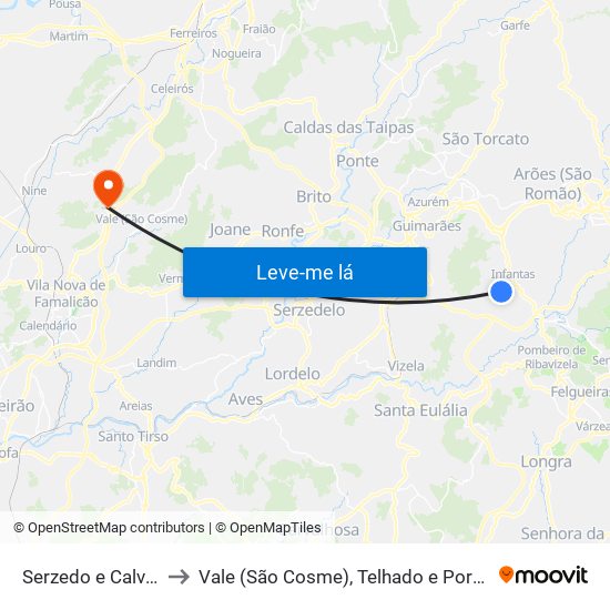 Serzedo e Calvos to Vale (São Cosme), Telhado e Portela map