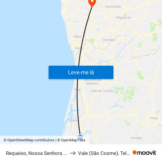 Requeixo, Nossa Senhora de Fátima e Nariz to Vale (São Cosme), Telhado e Portela map