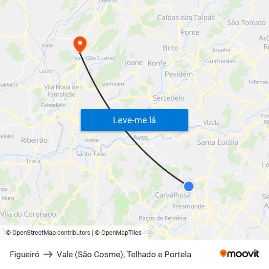 Figueiró to Vale (São Cosme), Telhado e Portela map