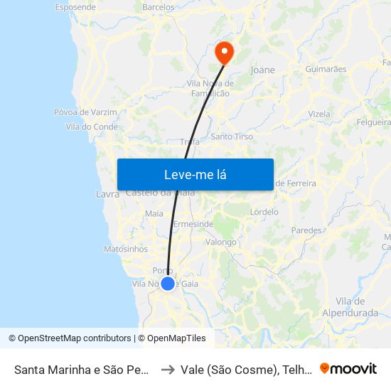 Santa Marinha e São Pedro da Afurada to Vale (São Cosme), Telhado e Portela map