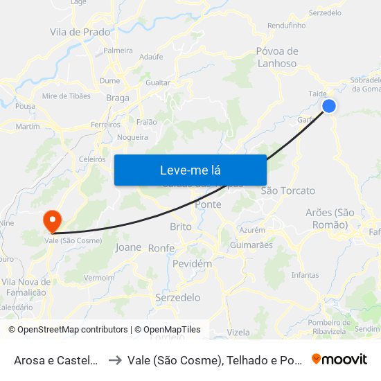 Arosa e Castelões to Vale (São Cosme), Telhado e Portela map