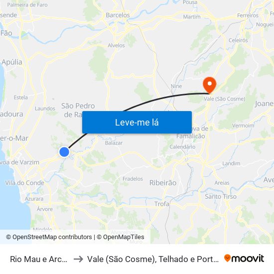 Rio Mau e Arcos to Vale (São Cosme), Telhado e Portela map