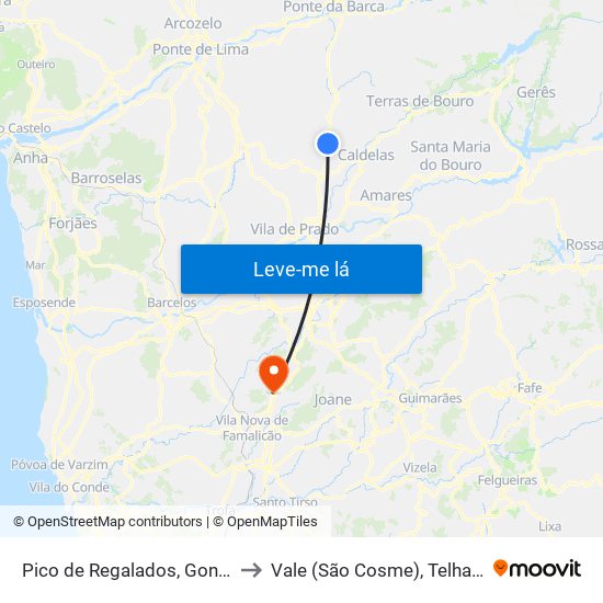 Pico de Regalados, Gondiães e Mós to Vale (São Cosme), Telhado e Portela map