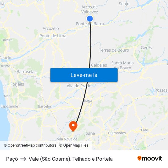 Paçô to Vale (São Cosme), Telhado e Portela map