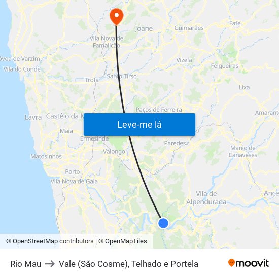Rio Mau to Vale (São Cosme), Telhado e Portela map