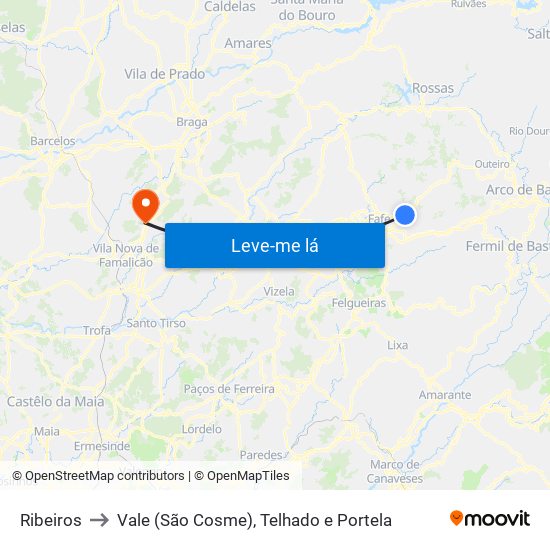 Ribeiros to Vale (São Cosme), Telhado e Portela map