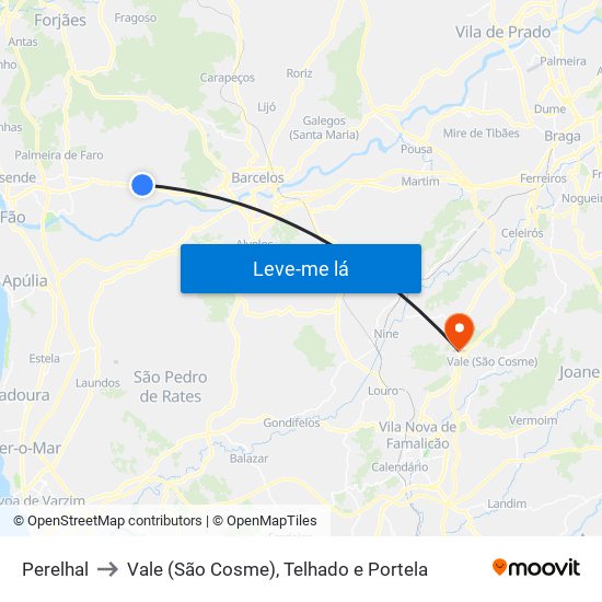 Perelhal to Vale (São Cosme), Telhado e Portela map