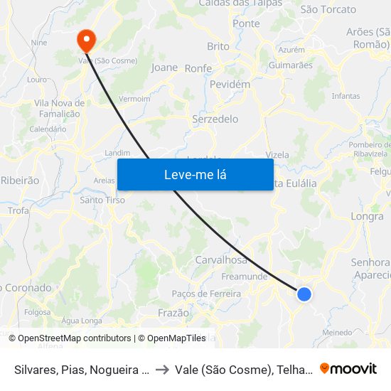 Silvares, Pias, Nogueira e Alvarenga to Vale (São Cosme), Telhado e Portela map