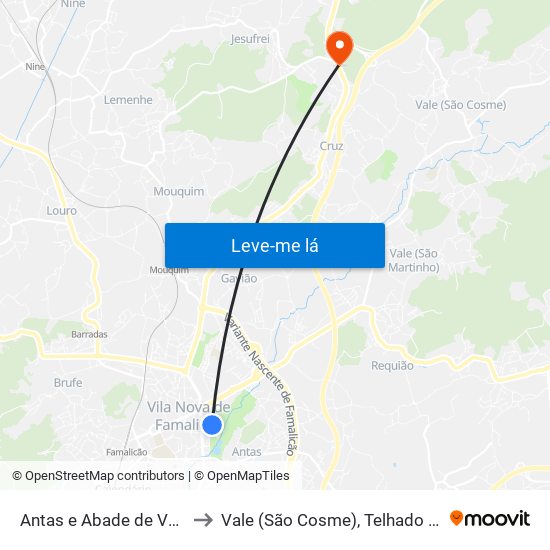 Antas e Abade de Vermoim to Vale (São Cosme), Telhado e Portela map