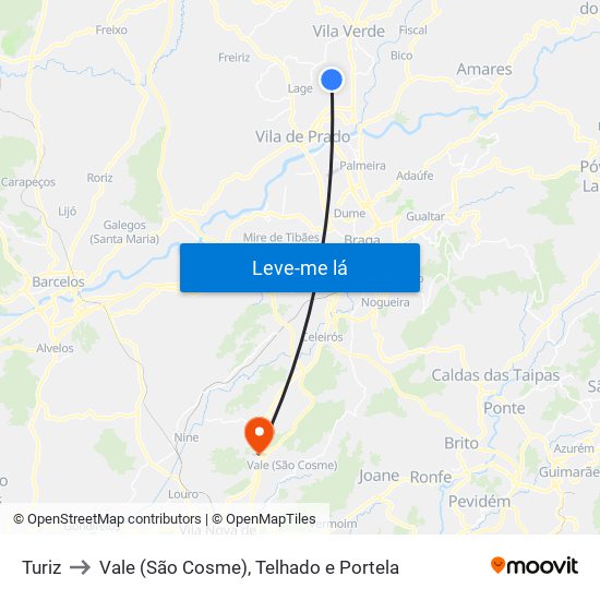 Turiz to Vale (São Cosme), Telhado e Portela map