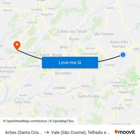 Arões (Santa Cristina) to Vale (São Cosme), Telhado e Portela map