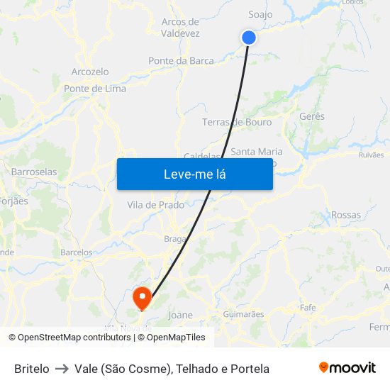 Britelo to Vale (São Cosme), Telhado e Portela map