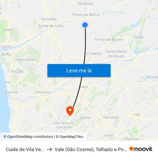 Cuide de Vila Verde to Vale (São Cosme), Telhado e Portela map
