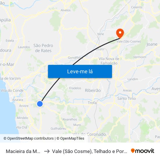 Macieira da Maia to Vale (São Cosme), Telhado e Portela map