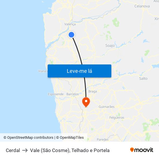 Cerdal to Vale (São Cosme), Telhado e Portela map