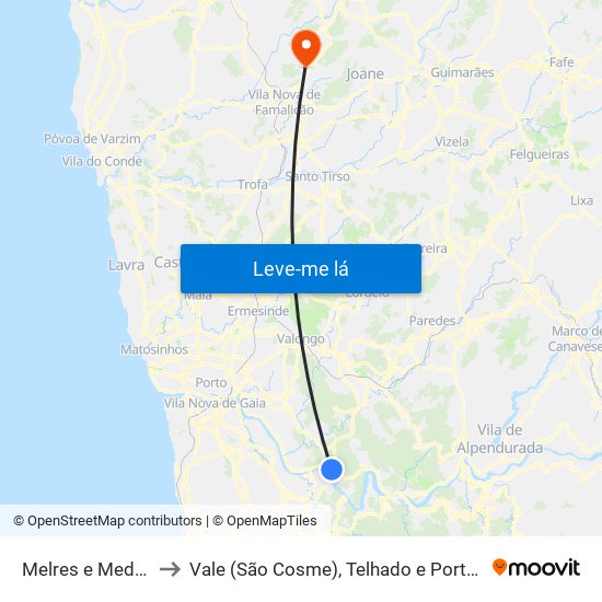 Melres e Medas to Vale (São Cosme), Telhado e Portela map