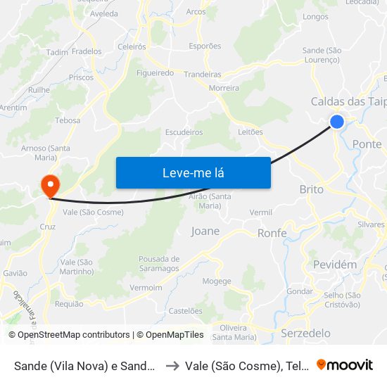 Sande (Vila Nova) e Sande (São Clemente) to Vale (São Cosme), Telhado e Portela map