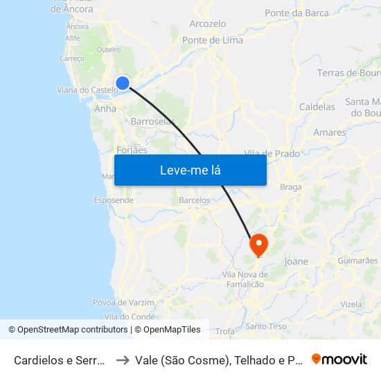 Cardielos e Serreleis to Vale (São Cosme), Telhado e Portela map